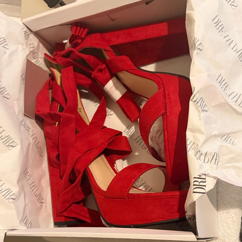 Dream Pairs Bold Red Strappy Heels